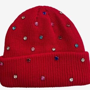 Red Bejeweled Knit Beanie
